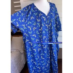 Dreams & Co Women 5X House Dress Robe Blue Butterfly FULL  Zip Front Pockets NEW